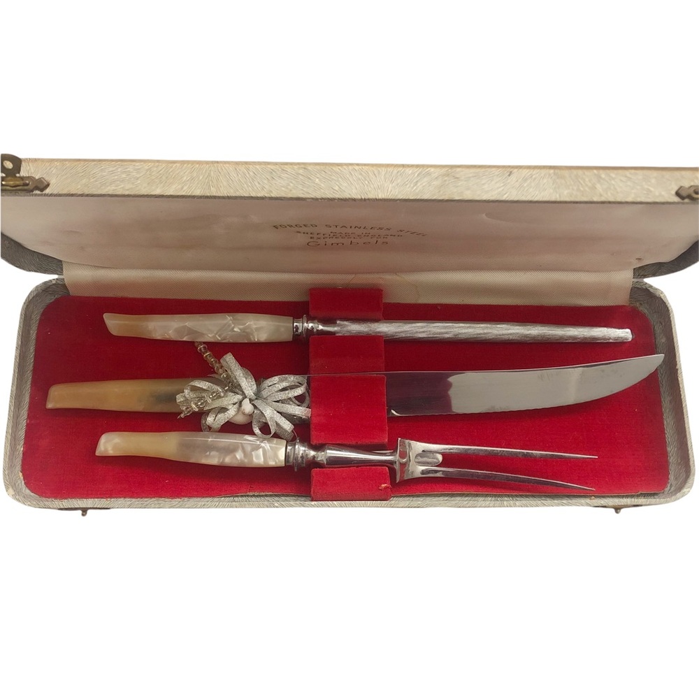 Vintage Gimbel’s Sheffield Stainless Steel Carving Set EUC